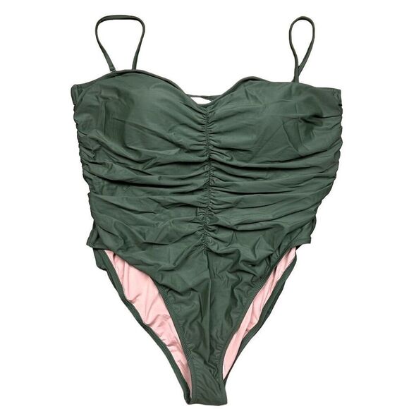 NWT J. Crew Women's Ruched Sweetheart One-Piece Swimsuit Olive Green Size 22 - Picture 2 of 9